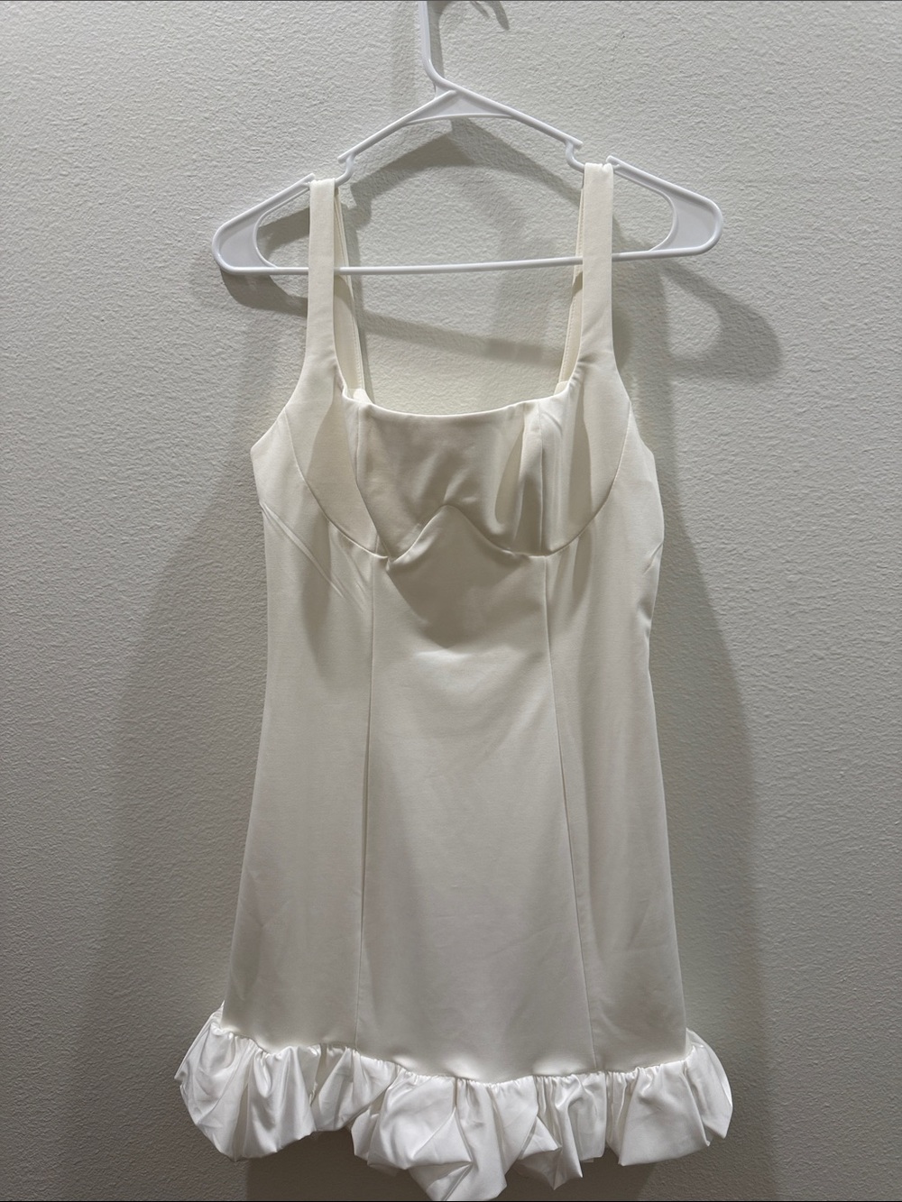 Cream Ruffle-Hem Slip Dress with Wide Straps